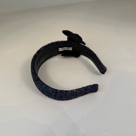 Miu Miu navy blue sparkly headband with block silk bow
